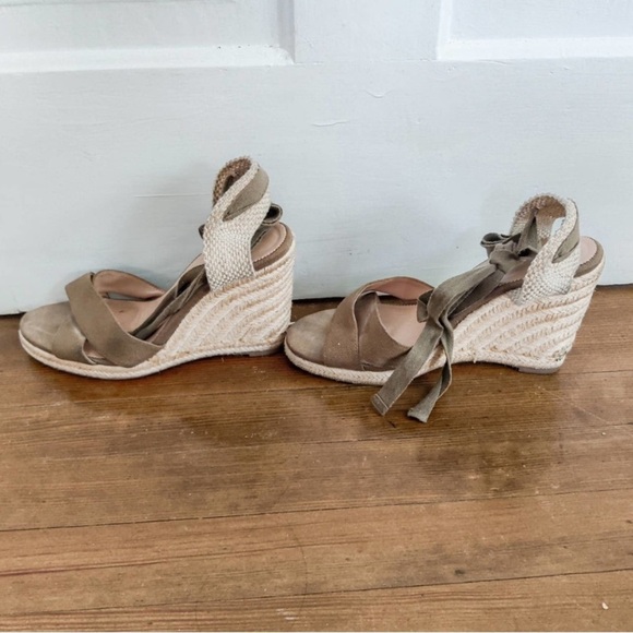 J. Crew Lace Up Leather Canvas Espadrilles Wedges Forrest Green Womens Size 10 - Picture 4 of 6
